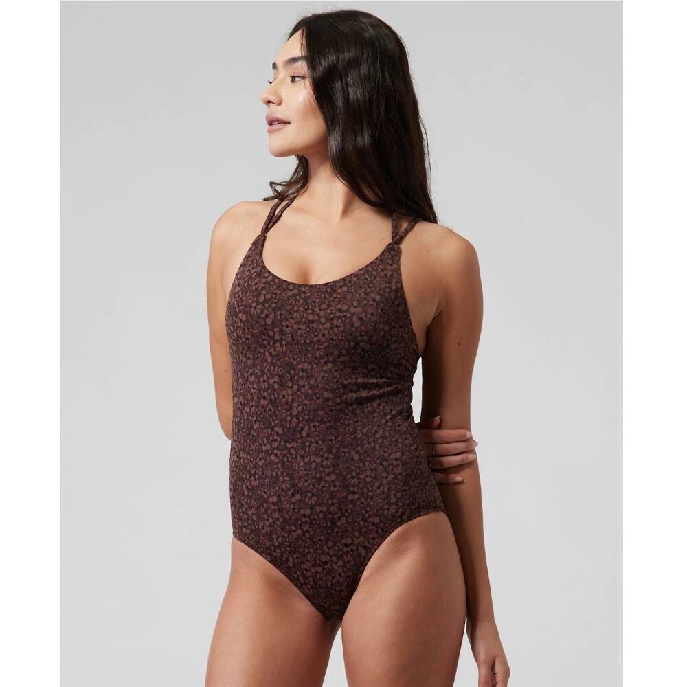 NWT Athleta Keyhole One Piece Swimsuit - SMALL - camo flora decadent chocolate